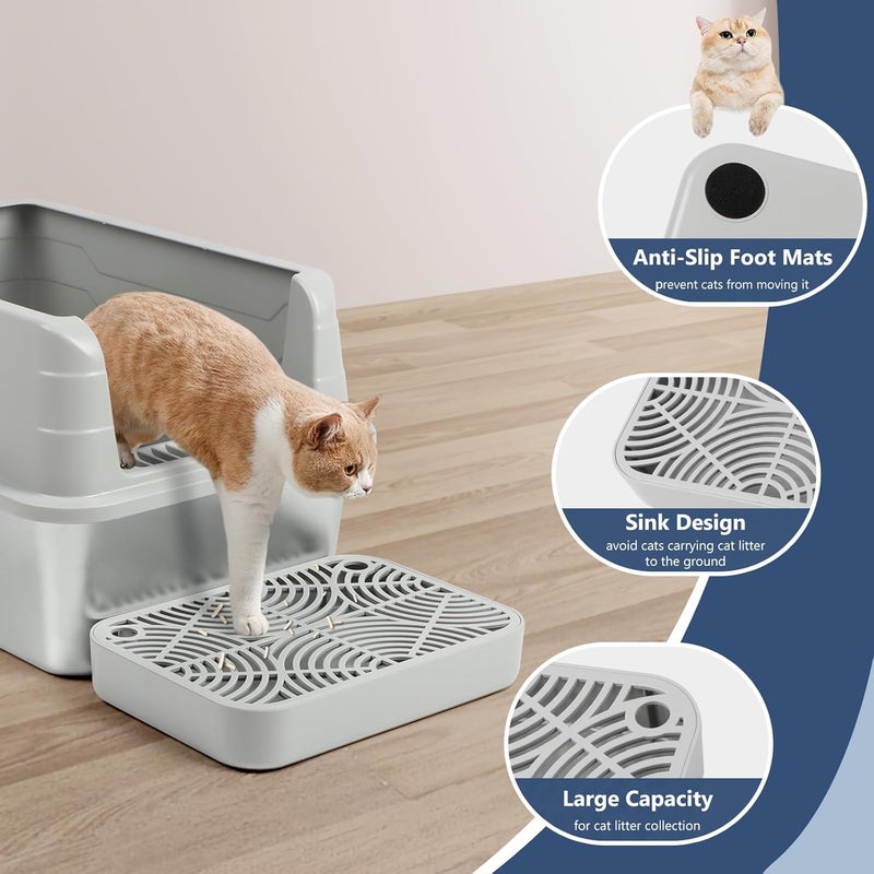 Lanstics Litter Box Step, Litter Box Ramp for Cats Grey Litter Catcher Cat Ramp with Filter Function Cat Steps for Litter Boxes Anti-Tracking & Easy to Clean (Light Grey) - Image 3